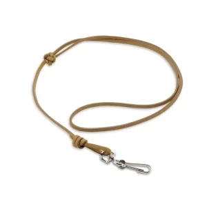 Beiges Pfeifenband mit einem Haken am Ende.