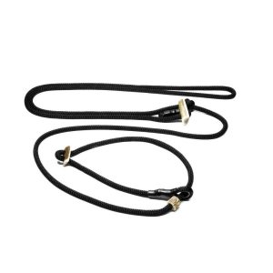 Schwarze Hundeleine zum umhängen mit Zugbegrenzung