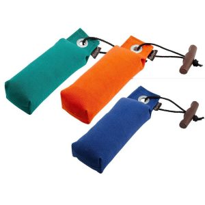 3er Set von Futterdummybeuteln. Jeweils einer in orange, grün und blau.